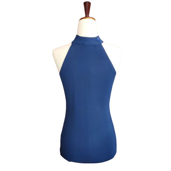 Beaded Sequin Blue High Neck Sleeveless Top - Small - Picture 4 of 7